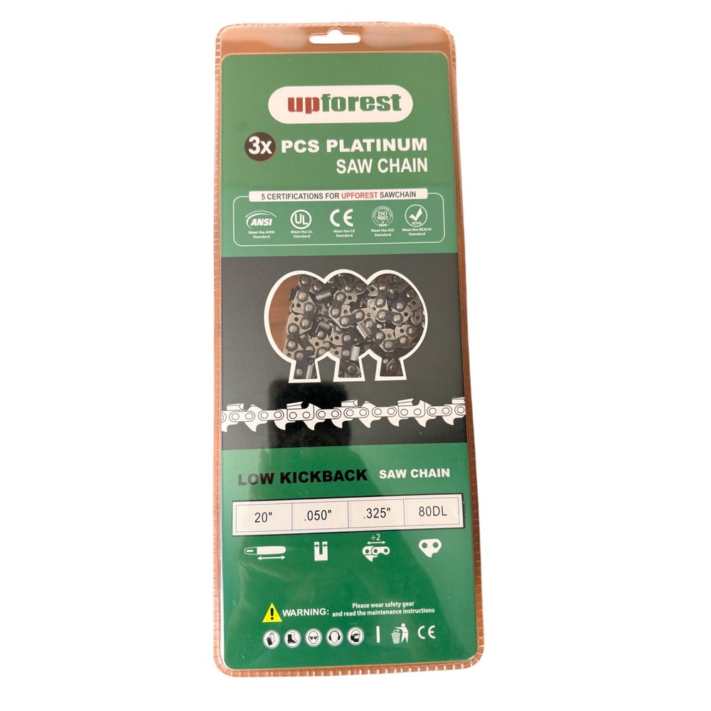 Upforest 3pc 20" Chainsaw Chain .325 Pitch .050 Gauge 80DL Low Kickback 20M080X3